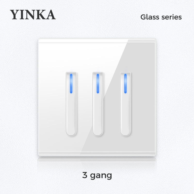 YINKA Whole House Custom White Tempered Glass Decoration Wall 250V Electric LED Light Switch Touch