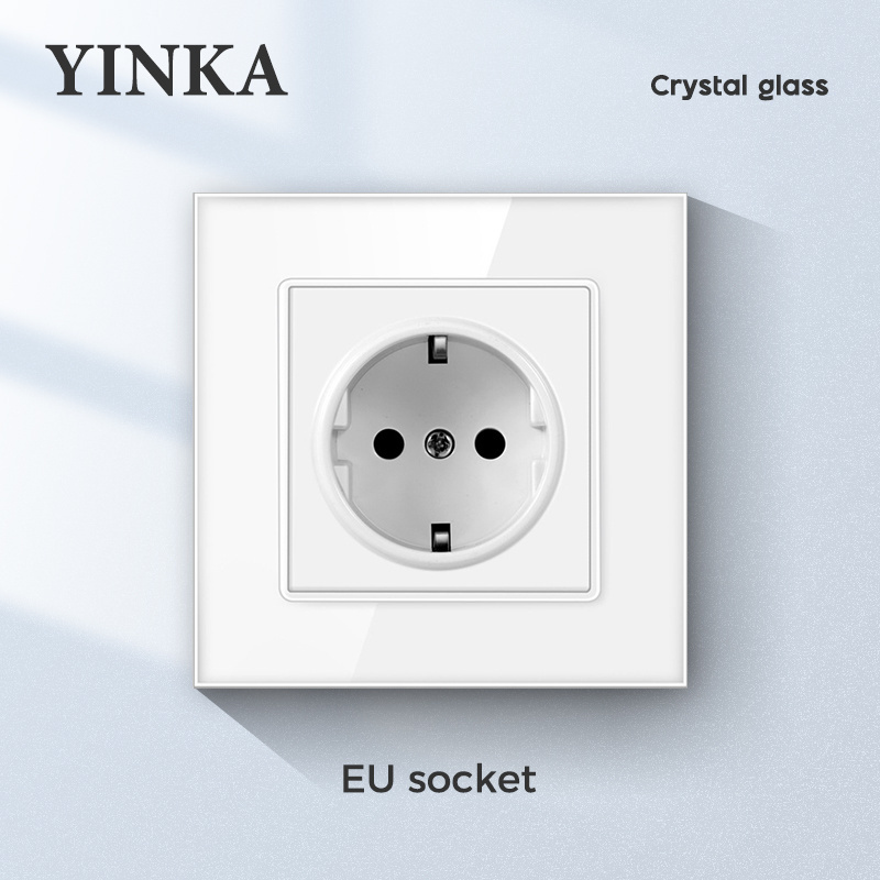 YINKA Tempered Glass Penal 1 Gang 2 Way Light Switch On Off Wall Switch Push Button Switch Black 86mm*86mm AC 110V