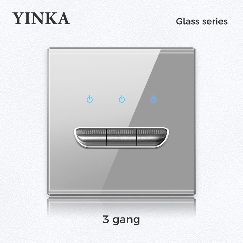 YINKA Gray Tempered Glass Toggle Switch Nordic Creative Home Retro Hotel 2 Gang Wall Switch