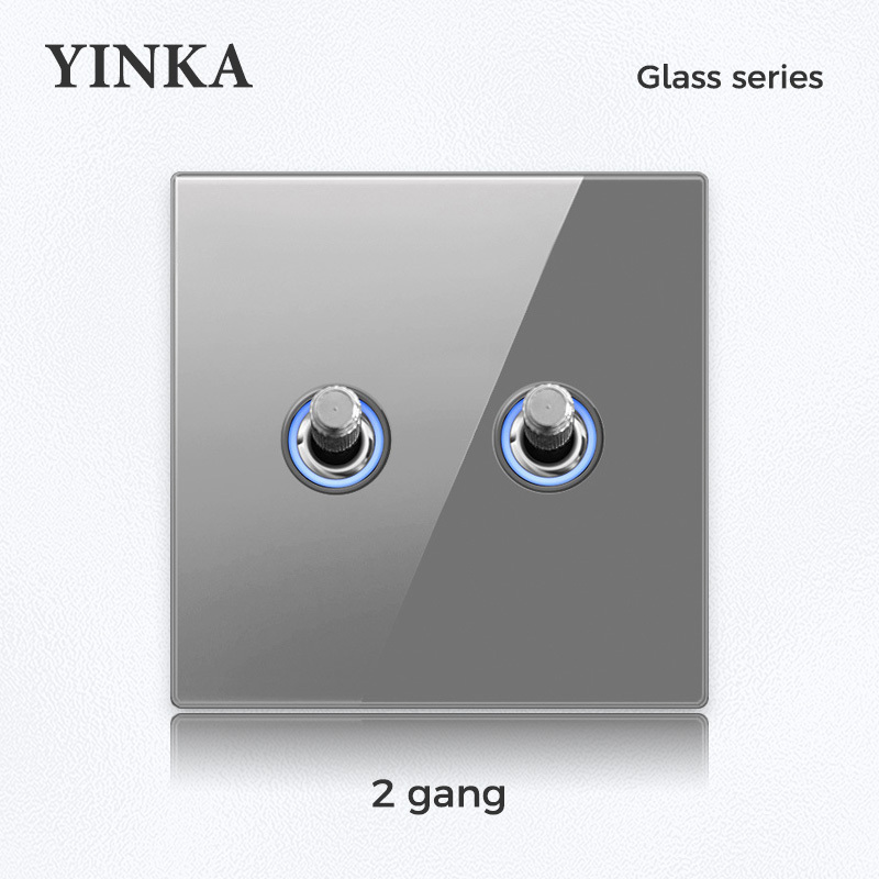 YINKA Grey Glass Toggle Wall Light Switch Electrical Accessories Dimming Wall Light Switch Socket EU UK