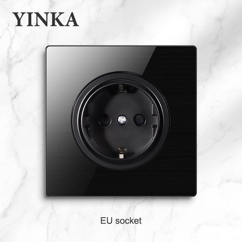 YINKA Customized Newest Luxury Wall Switch Type 86 British Standard Socket 3mm Thickness Glass 4 Gang Switch Panel