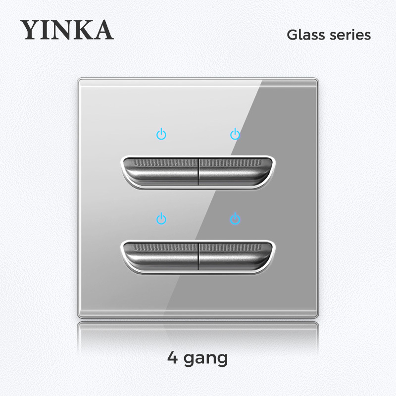 YINKA Gray Tempered Glass Toggle Switch Nordic Creative Home Retro Hotel 2 Gang Wall Switch