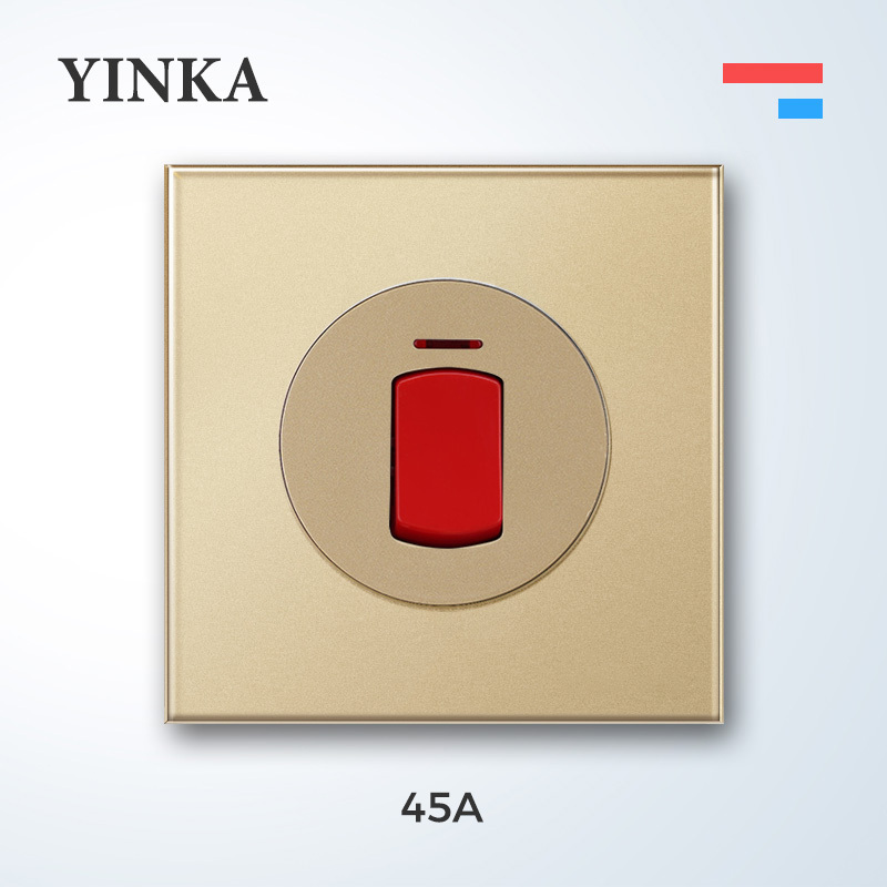 YINKA High Quality Custom Switch Socket 2Gang 1WayPanel Home Control With LED Glass Light Luxury Wall Concealed Installation