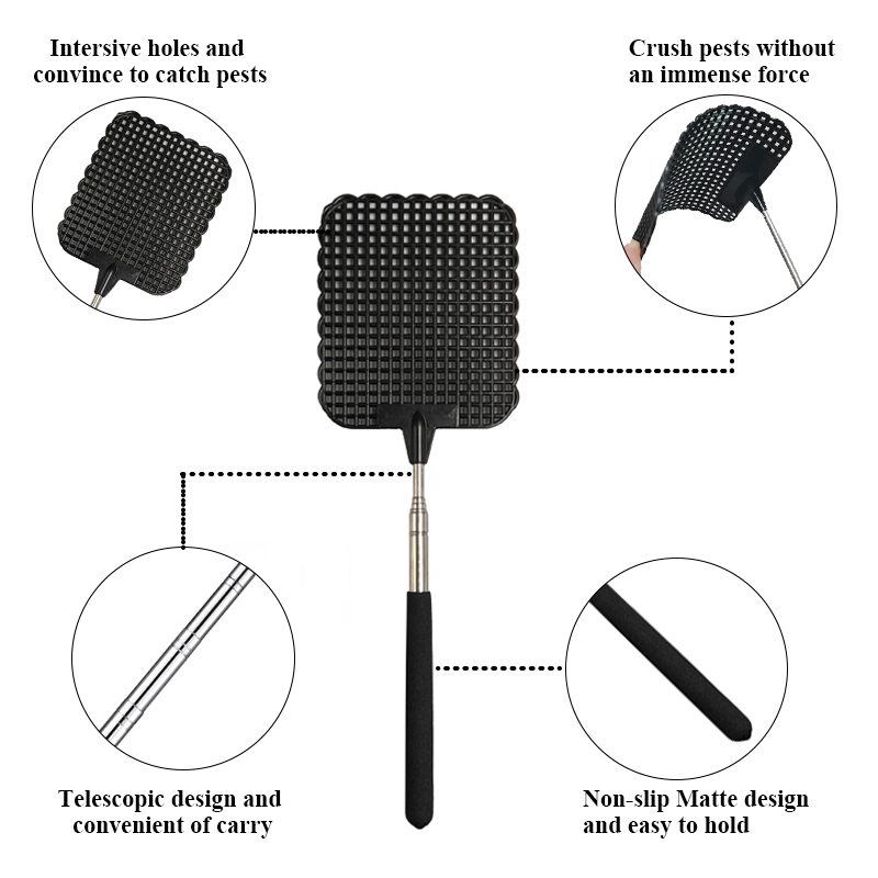 70cm Telescopic Stainless Steel Muscas Swatter Plastic Fly Swatter