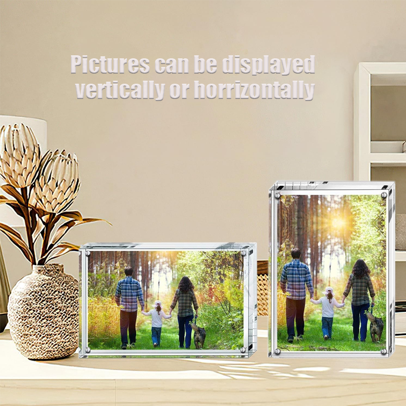 4x6 Inches Modern Clear Freestanding Double Side Magnetic Frameless Acrylic Photo Frame