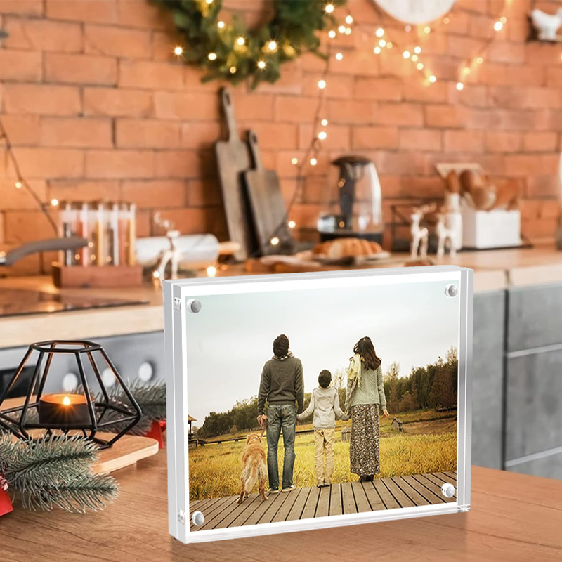 4x6 Inches Modern Clear Freestanding Double Side Magnetic Frameless Acrylic Photo Frame