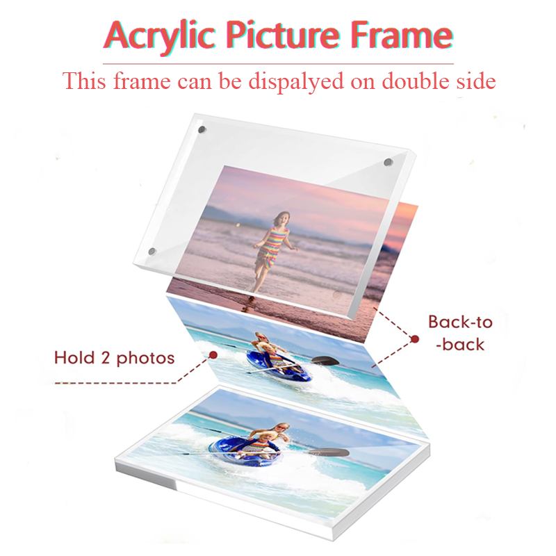 4x6 Inches Modern Clear Freestanding Double Side Magnetic Frameless Acrylic Photo Frame