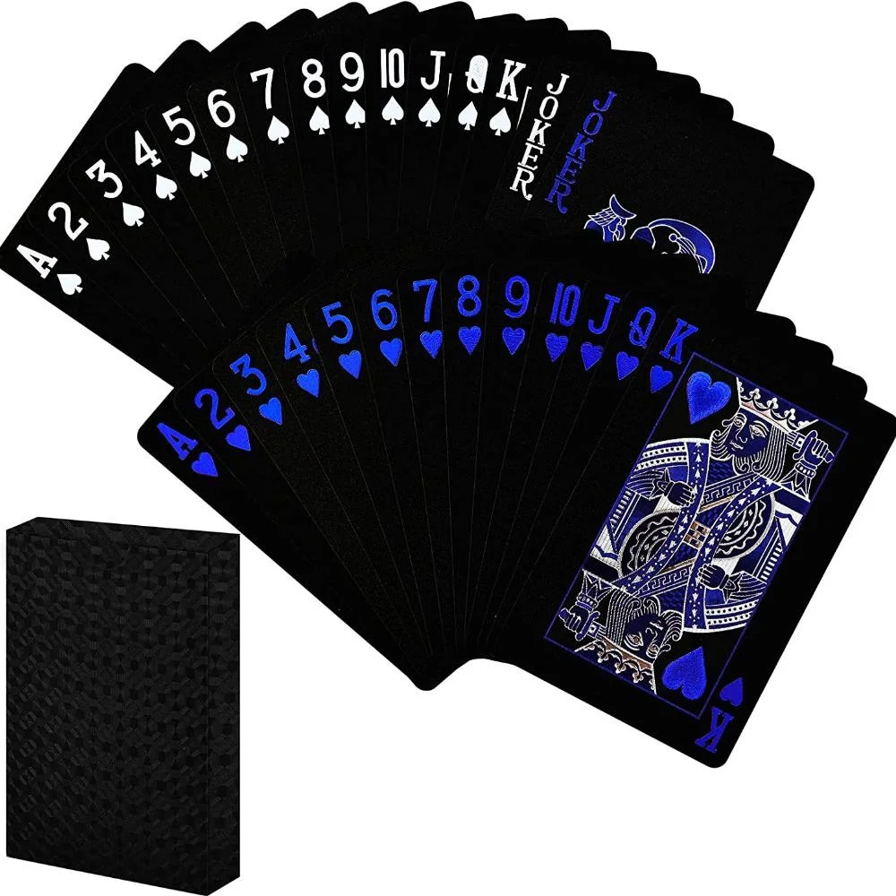 Custom LOGO PVC plastic waterproof playing cards poker deck gold foil poker set tarot card for family game black silver red blue