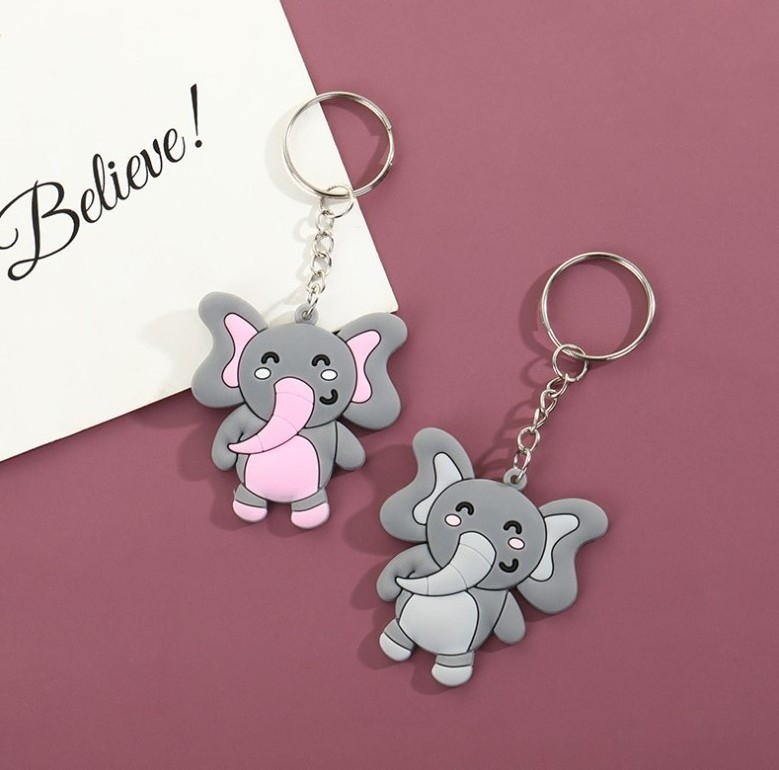 Factory Price 3D Soft PVC Rubber Plastic Cartoon Animal Elephant Bear Dairy Cow Keychain