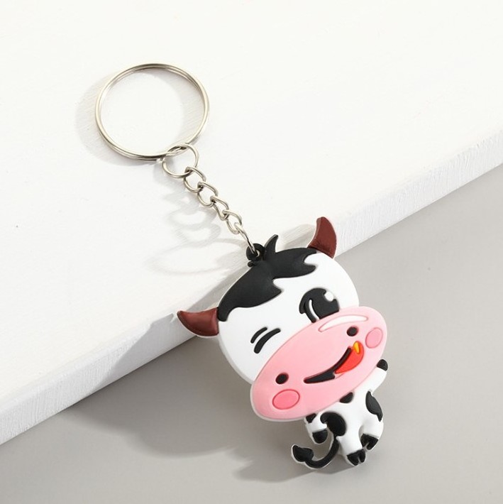 Factory Price 3D Soft PVC Rubber Plastic Cartoon Animal Elephant Bear Dairy Cow Keychain