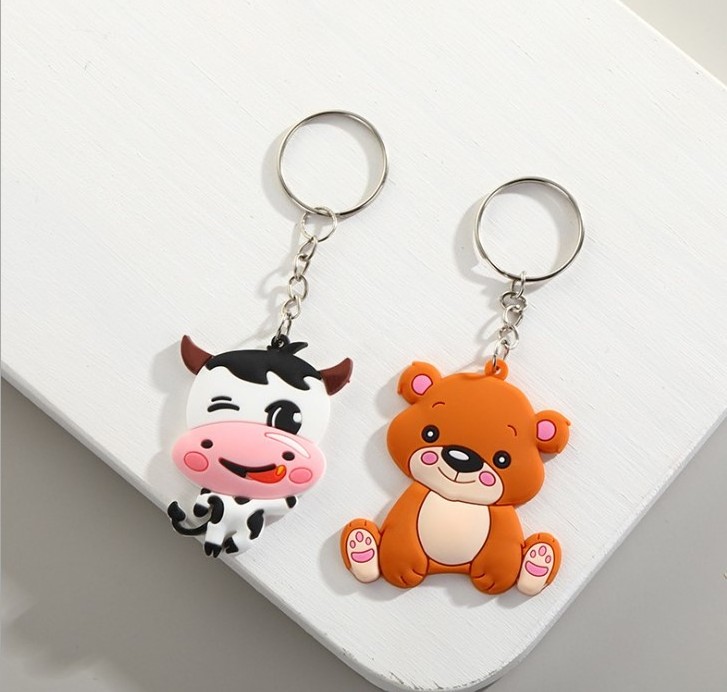 Factory Price 3D Soft PVC Rubber Plastic Cartoon Animal Elephant Bear Dairy Cow Keychain