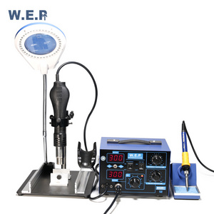 WEP862D+ 2 in1 hot air heat gun soldering iron SMD rework station with air gun bracket and Magnifier Lamp