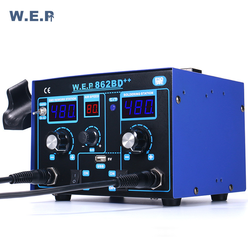 WEP 862BD++ 2 in 1 combo USB port multi welding machine hot air soldering desoldering iron rework station