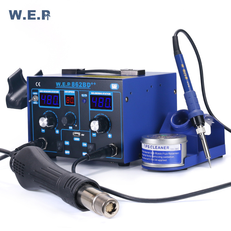 WEP 862BD++ 2 in 1 combo USB port multi welding machine hot air soldering desoldering iron rework station