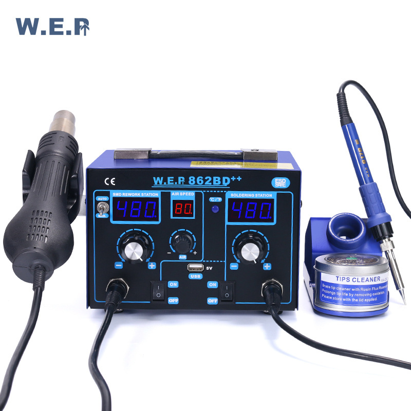 WEP 862BD++ 2 in 1 combo USB port multi welding machine hot air soldering desoldering iron rework station