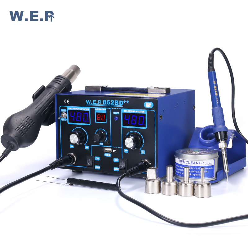 WEP 862BD++ 2 in 1 combo USB port multi welding machine hot air soldering desoldering iron rework station