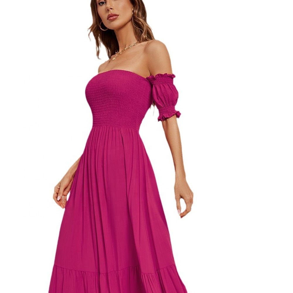 Fashion Custom Lady Ruffle Dress Elegant Casual Summer Women Midi Sun Chiffon Dress