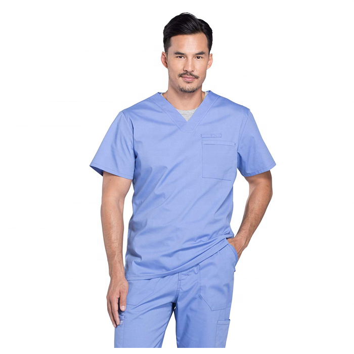 Short Sleeved Men's Summer Scrubs Top in V-Neck