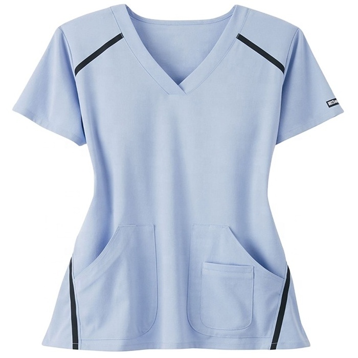 V neck Stretch Custom Nursing Uniforms with Bleach Resistant Scrubs Design