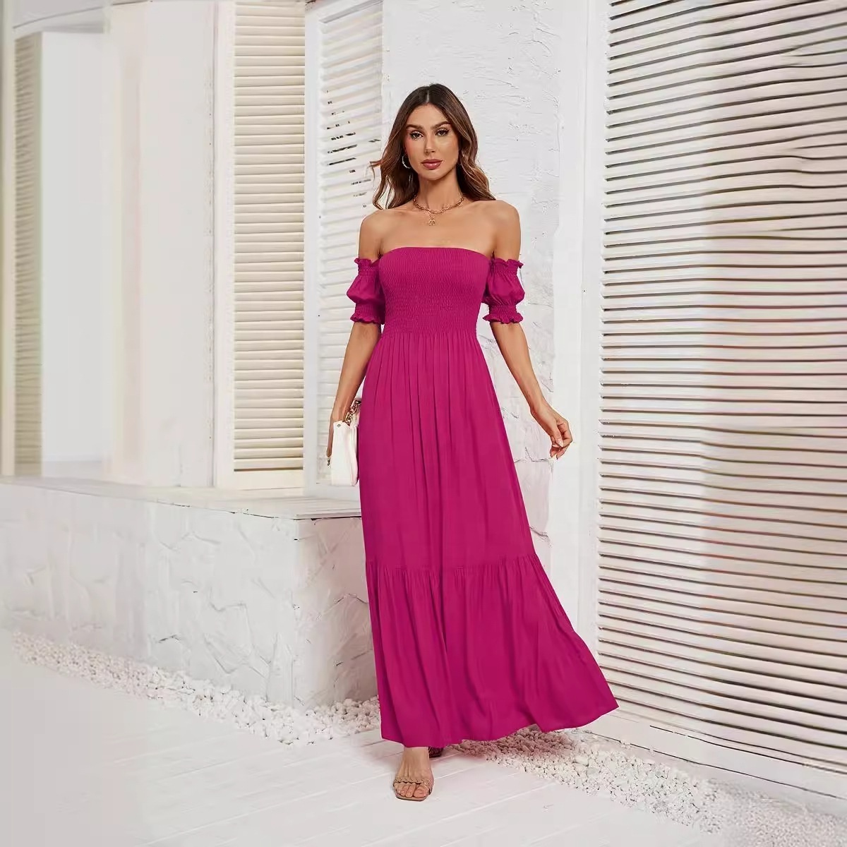 Fashion Custom Lady Ruffle Dress Elegant Casual Summer Women Midi Sun Chiffon Dress