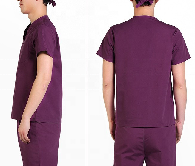 Short Sleeved Men's Summer Scrubs Top in V-Neck