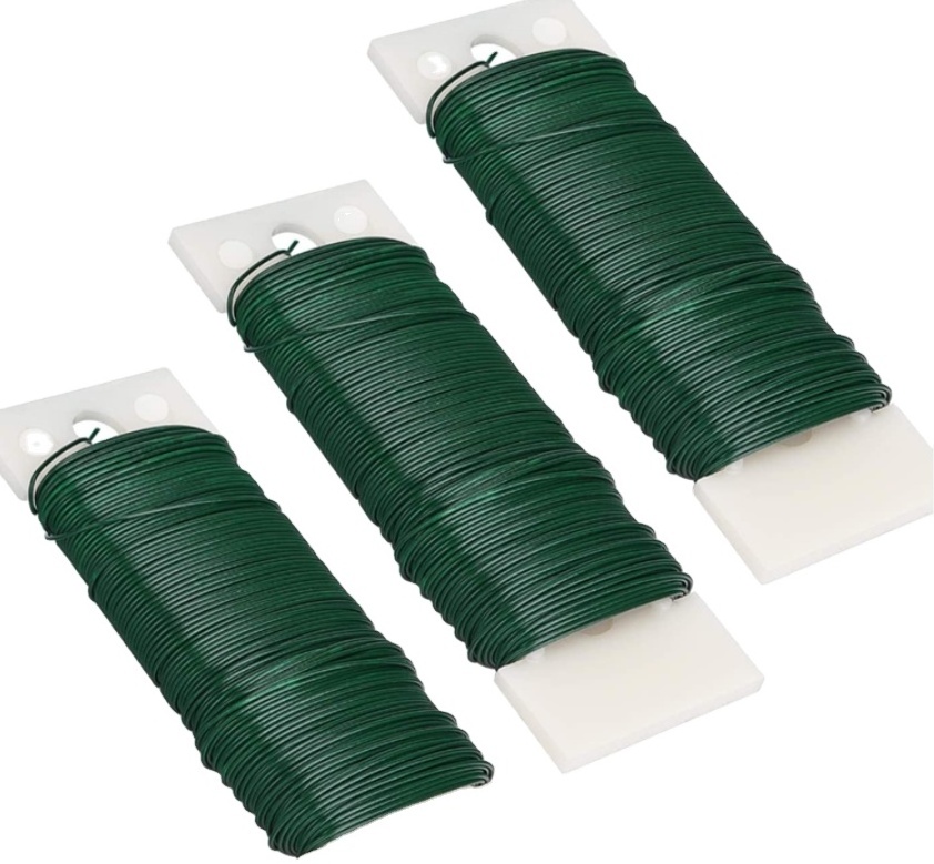 Green PVC Plastic Coated Galvanized Iron Gardening Wire Tie Rolls For Plant And Tying Uses / Floral Wire