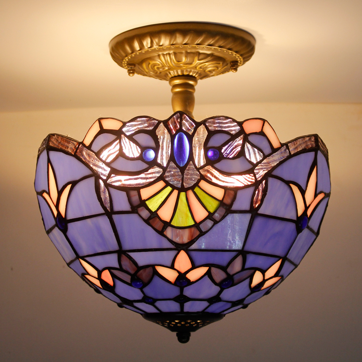 12X11 Inches Stained Glass ceilings Roof Fixture Blue Purple Baroque Style Tiffany Ceiling Lamp Light Factory Wholesale Lamp