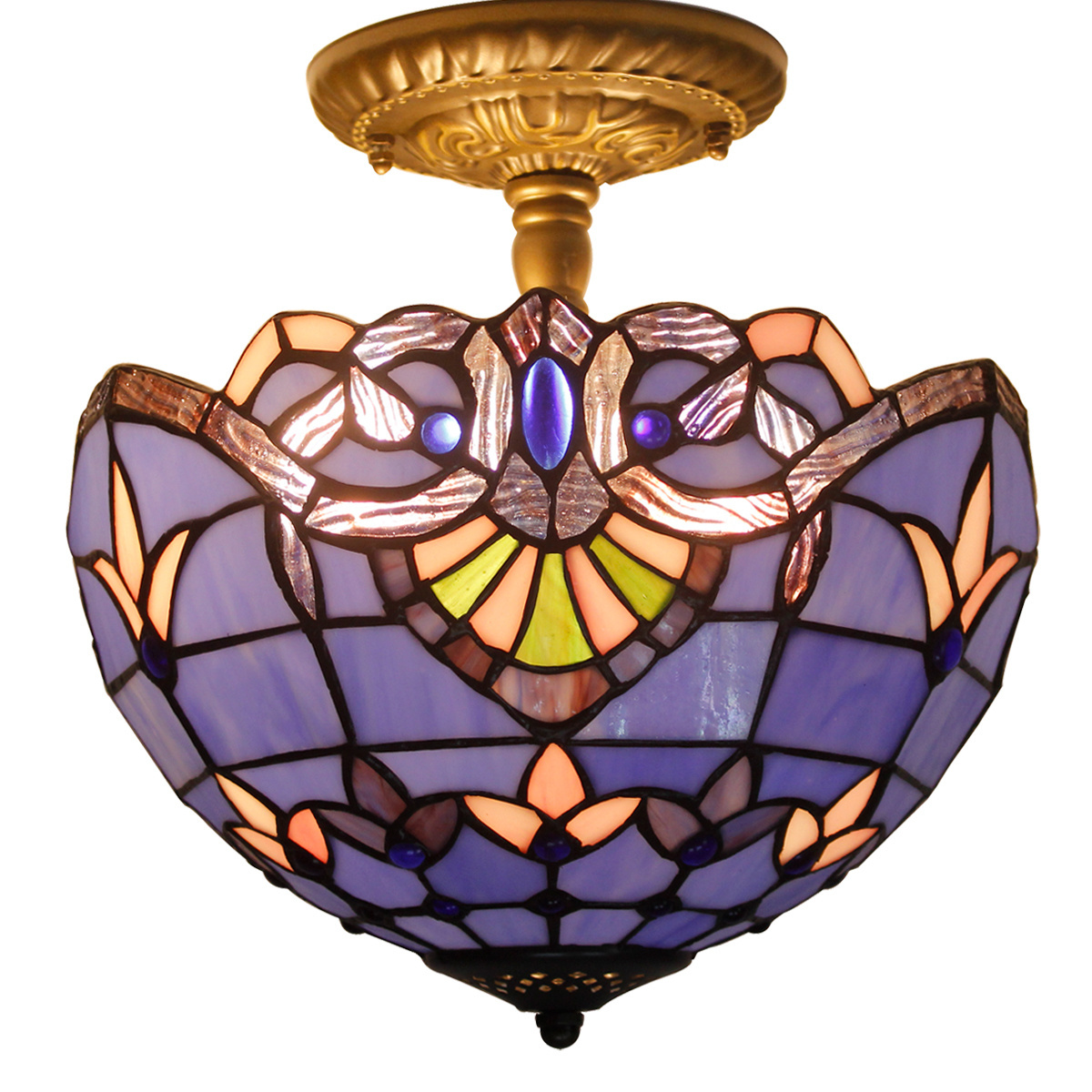 12X11 Inches Stained Glass ceilings Roof Fixture Blue Purple Baroque Style Tiffany Ceiling Lamp Light Factory Wholesale Lamp