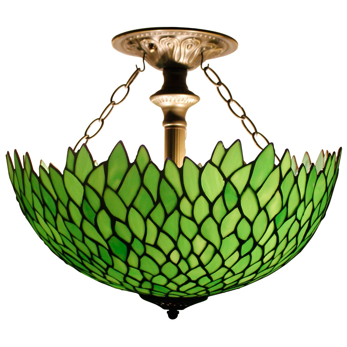 16X15 Inches Stained Glass Semi Flush Mount Ceiling Lights Fixture Green Wisteria Style Tiffany Lamp Wholesale Factory Light