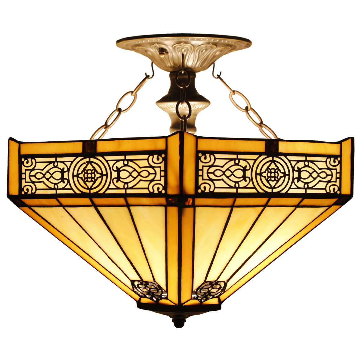 16X15 Inches Stained Glass Fixture Semi Flush Mount Lamp Yellow Hexagon Style Tiffany Ceiling Light Factory Wholesale Lamp