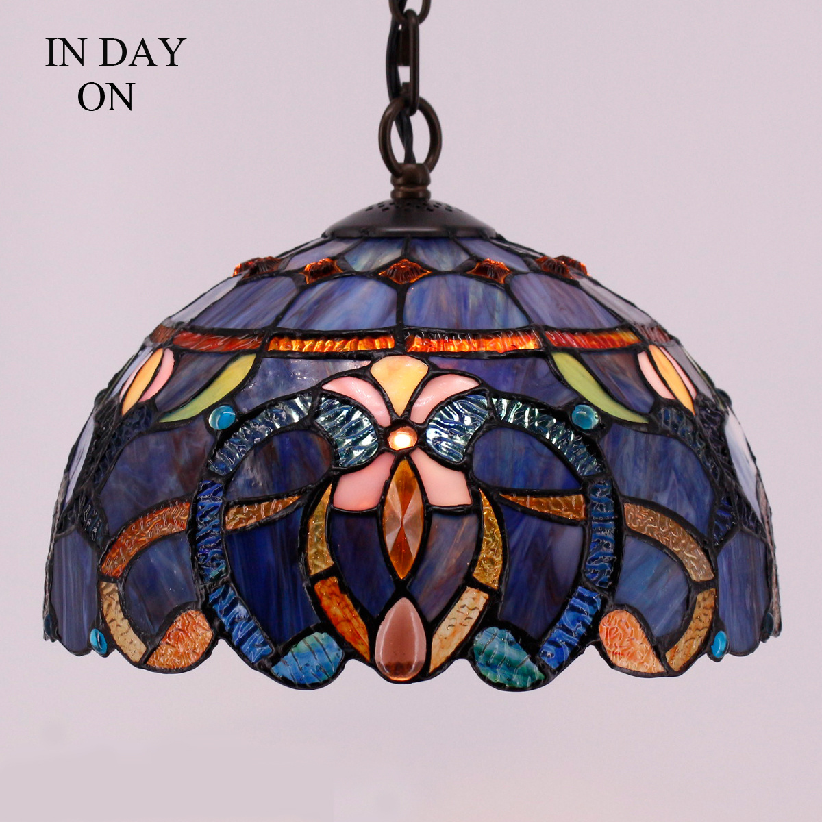 12X11 Inches Stained Glass Semi Flush Mount Fixture Blue Cloudy Style Ceiling Light Factory Wholesale Lamp