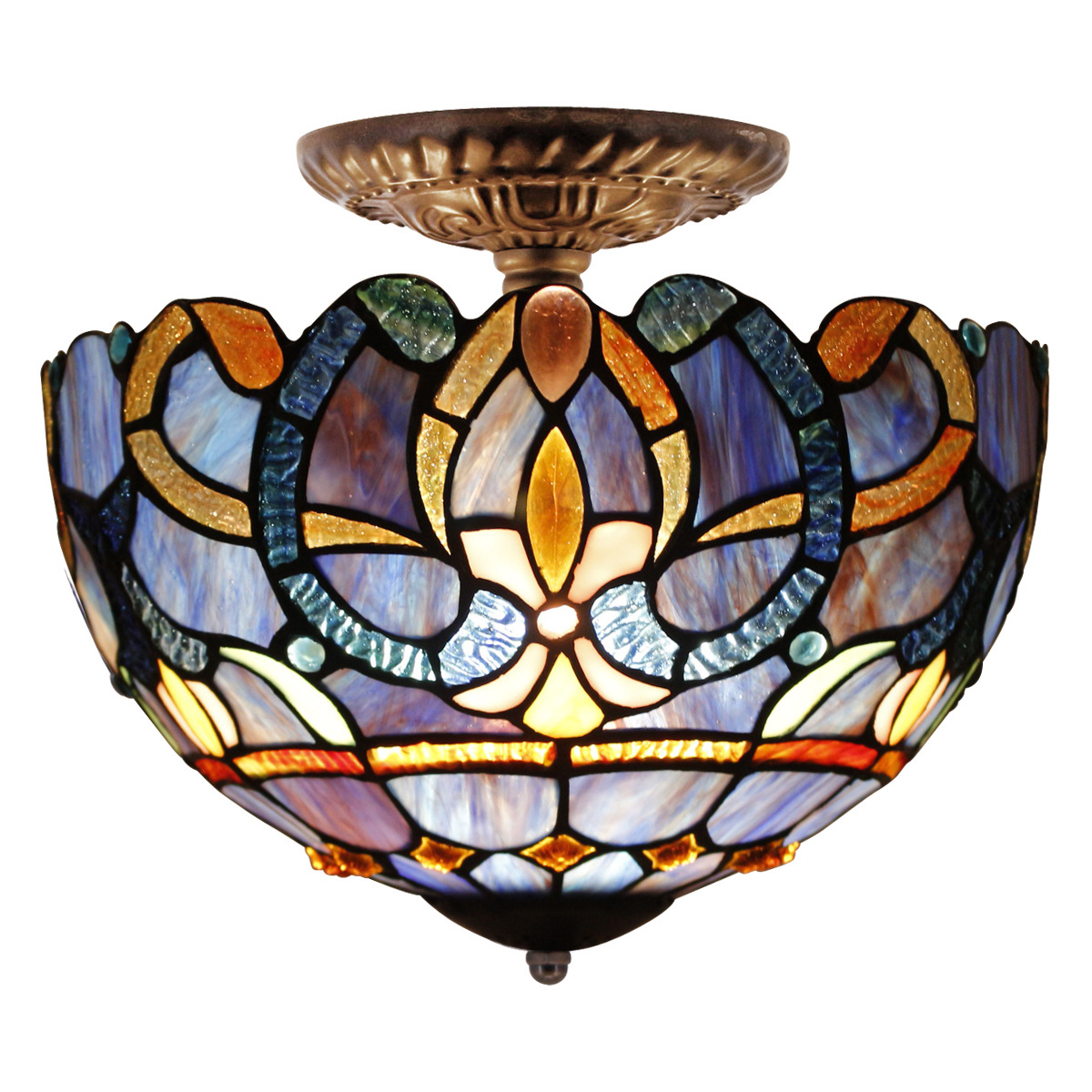 12X11 Inches Stained Glass Semi Flush Mount Fixture Blue Cloudy Style Ceiling Light Factory Wholesale Lamp