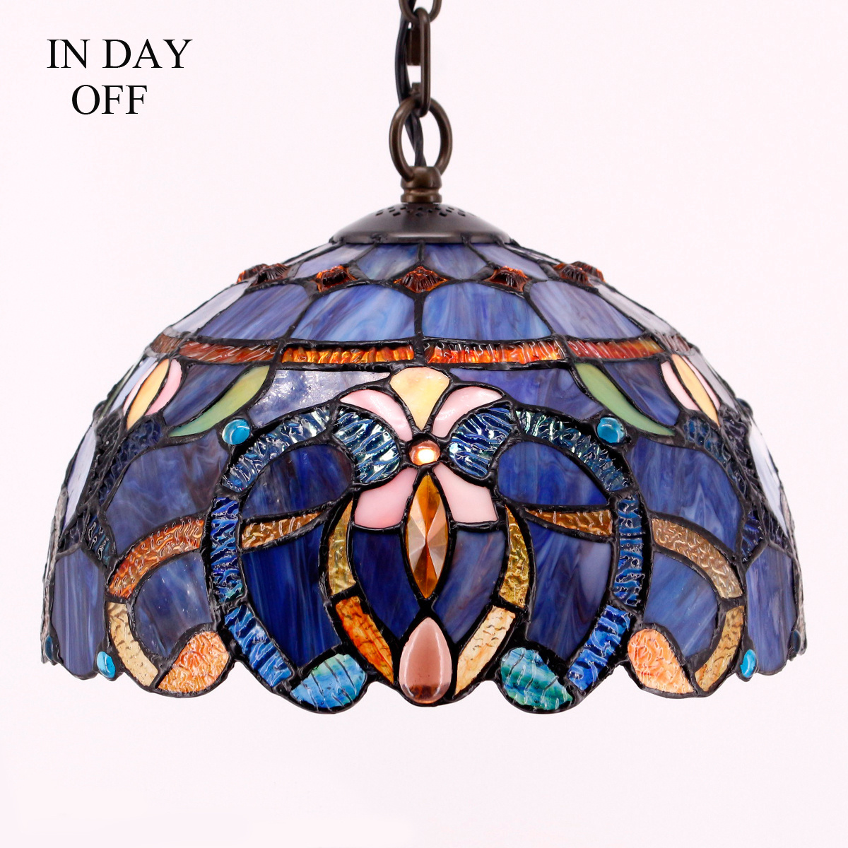 12X11 Inches Stained Glass Semi Flush Mount Fixture Blue Cloudy Style Ceiling Light Factory Wholesale Lamp