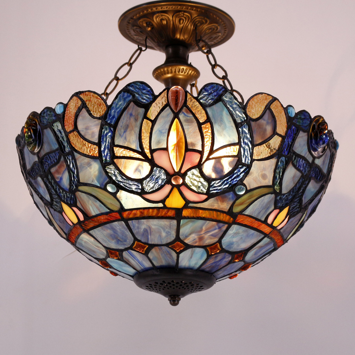 16X15 Inches Stained Glass Ceiling Lights Fixture Hanging Lamps Blue Purple Cloud Style Tiffany Lamp Wholesale Factory Light