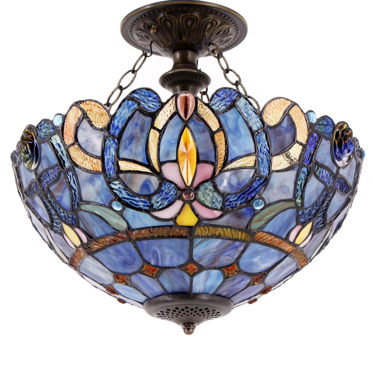 16X15 Inches Stained Glass Ceiling Lights Fixture Hanging Lamps Blue Purple Cloud Style Tiffany Lamp Wholesale Factory Light