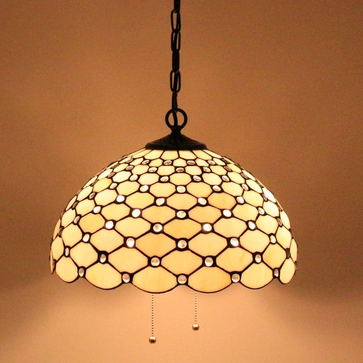 16X40 Inches Stained Glass Semi Flush Mount Fixture Hanging Cream Amber Pearl Style Tiffany Pendant Lamp Factory Wholesale Light