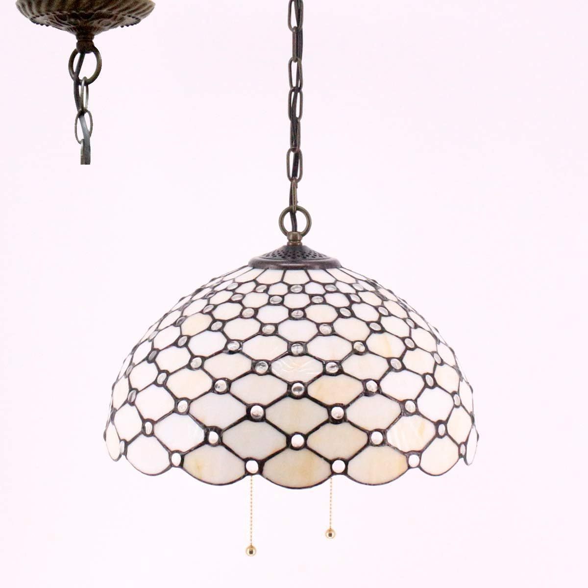 16X40 Inches Stained Glass Semi Flush Mount Fixture Hanging Cream Amber Pearl Style Tiffany Pendant Lamp Factory Wholesale Light