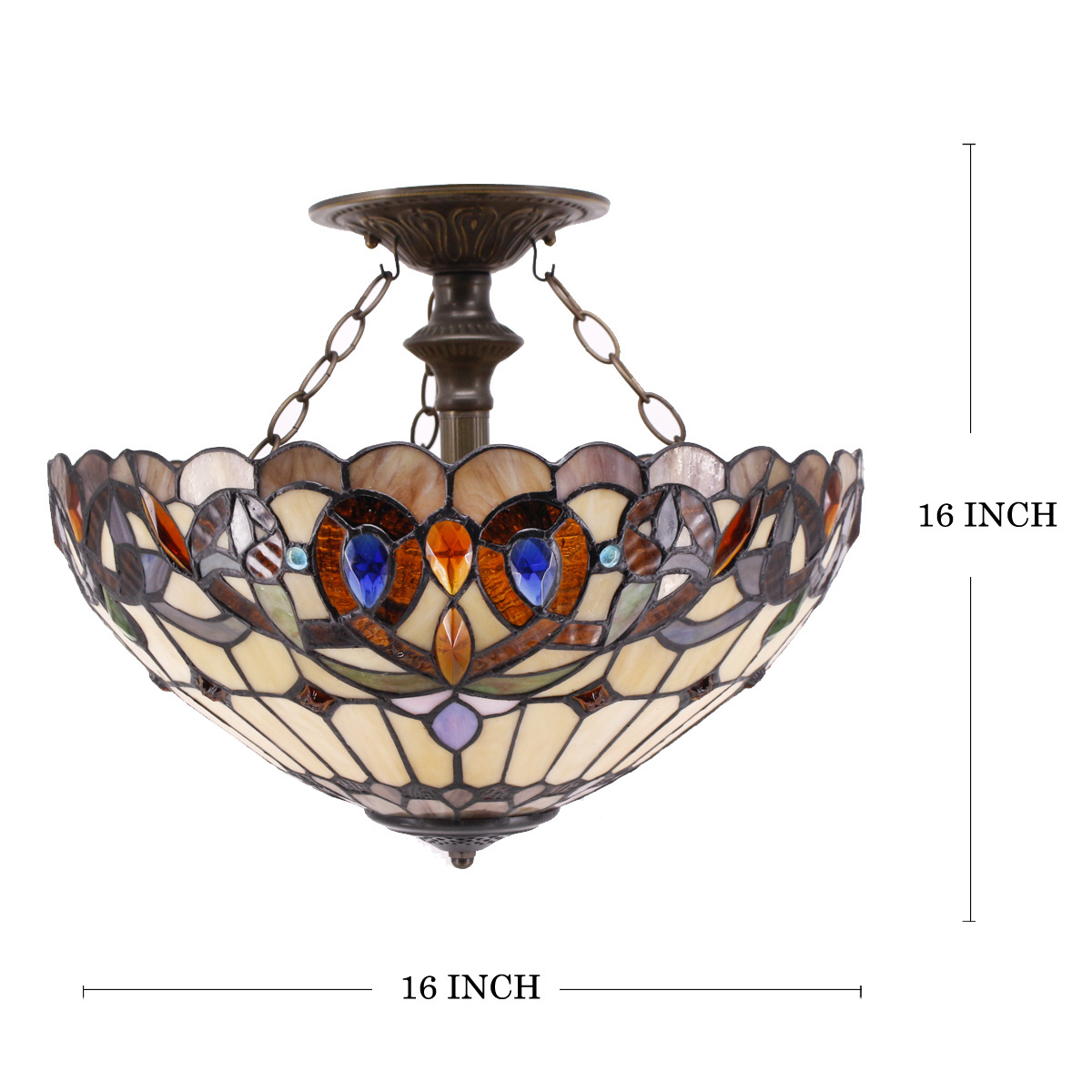 16x15 Inches Stained Glass Fixture Victorian Style Semi Flush Mount Hanging Lamps Tiffany Ceiling Light Wholesale Factory Lamp