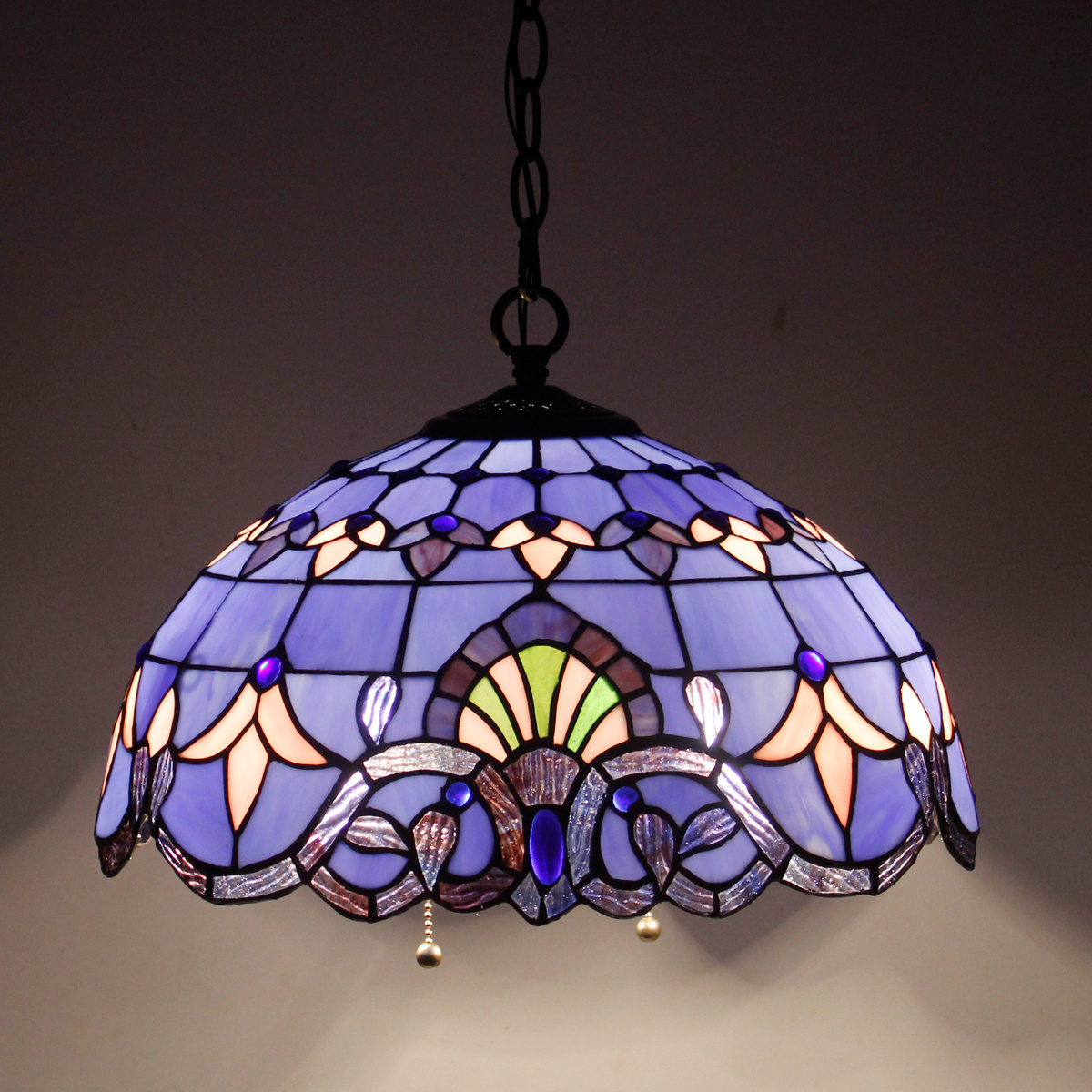 16X40 Inches Stained Glass Living room ceilings Fixture Hanging Blue Purple Baroque Style Pendant Light Factory Wholesale Lamp