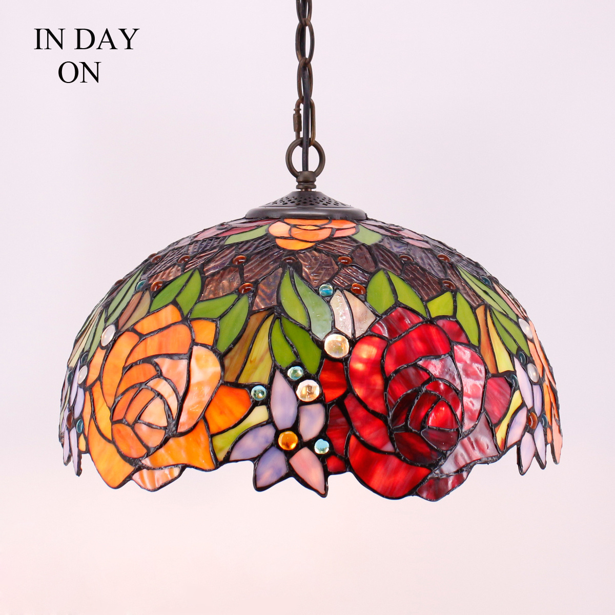 16X40 Inches Stained Glass Red Yellow Rose Flower Hanging Lamps Style Tiffany Pendant Light Fixture Wholesale Factory Lamp