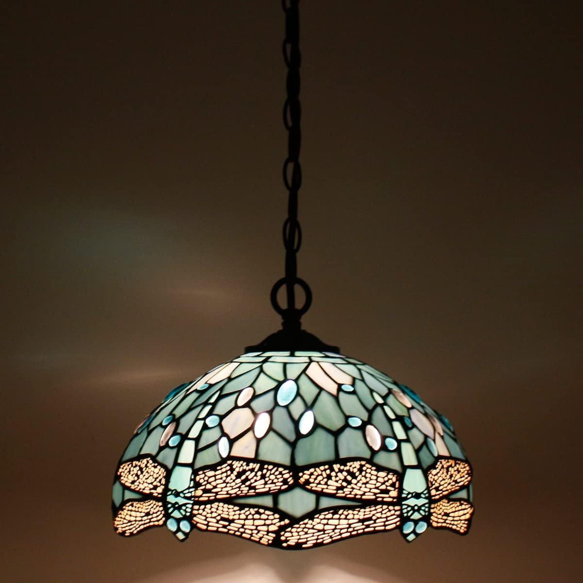 12X40 Inches Stained Glass Sea Blue Dragonfly Romantic Style embedded Hanging Tiffany Pendant Light Wholesale Lamp