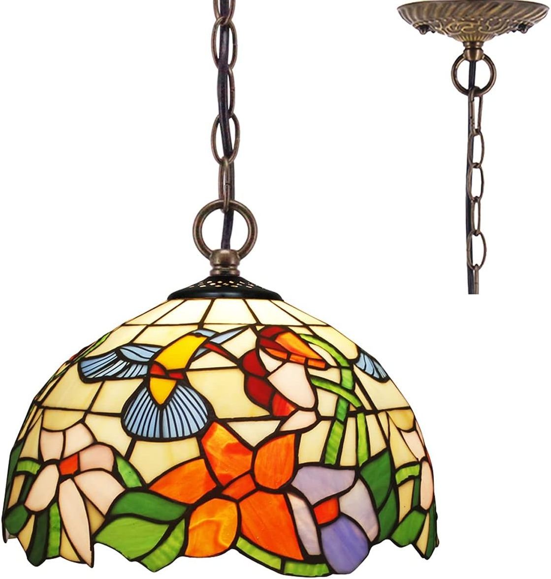 12X32 Inches Stained Glass Hummingbird Amber Style Hanging Lamps Tiffany Pendant Light Fixture Wholesale Factory Lamp