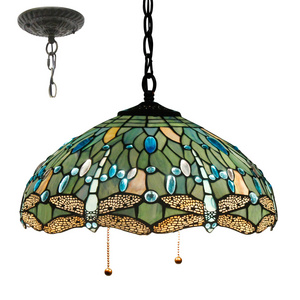 16X40 Inches Stained Glass Living room Hanging Sea Blue Dragonfly Style Tiffany Pendant Light Factory Wholesale Lamp