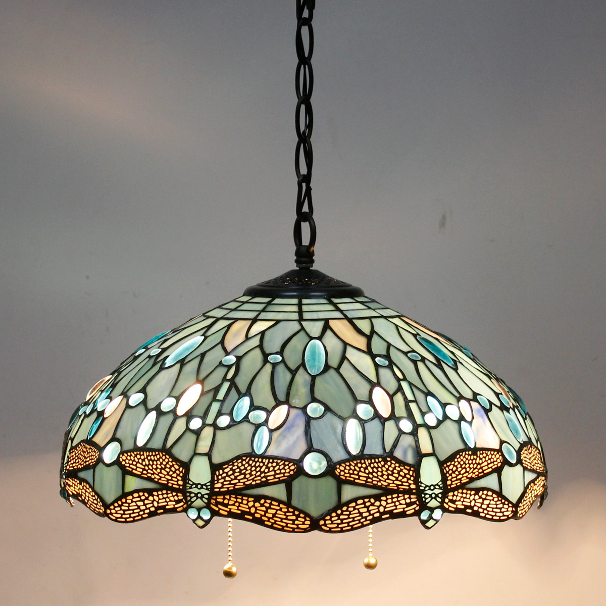 16X40 Inches Stained Glass Living room Hanging Sea Blue Dragonfly Style Tiffany Pendant Light Factory Wholesale Lamp