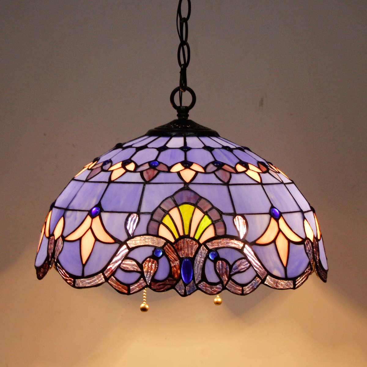 16X40 Inches Stained Glass Living room ceilings Fixture Hanging Blue Purple Baroque Style Pendant Light Factory Wholesale Lamp