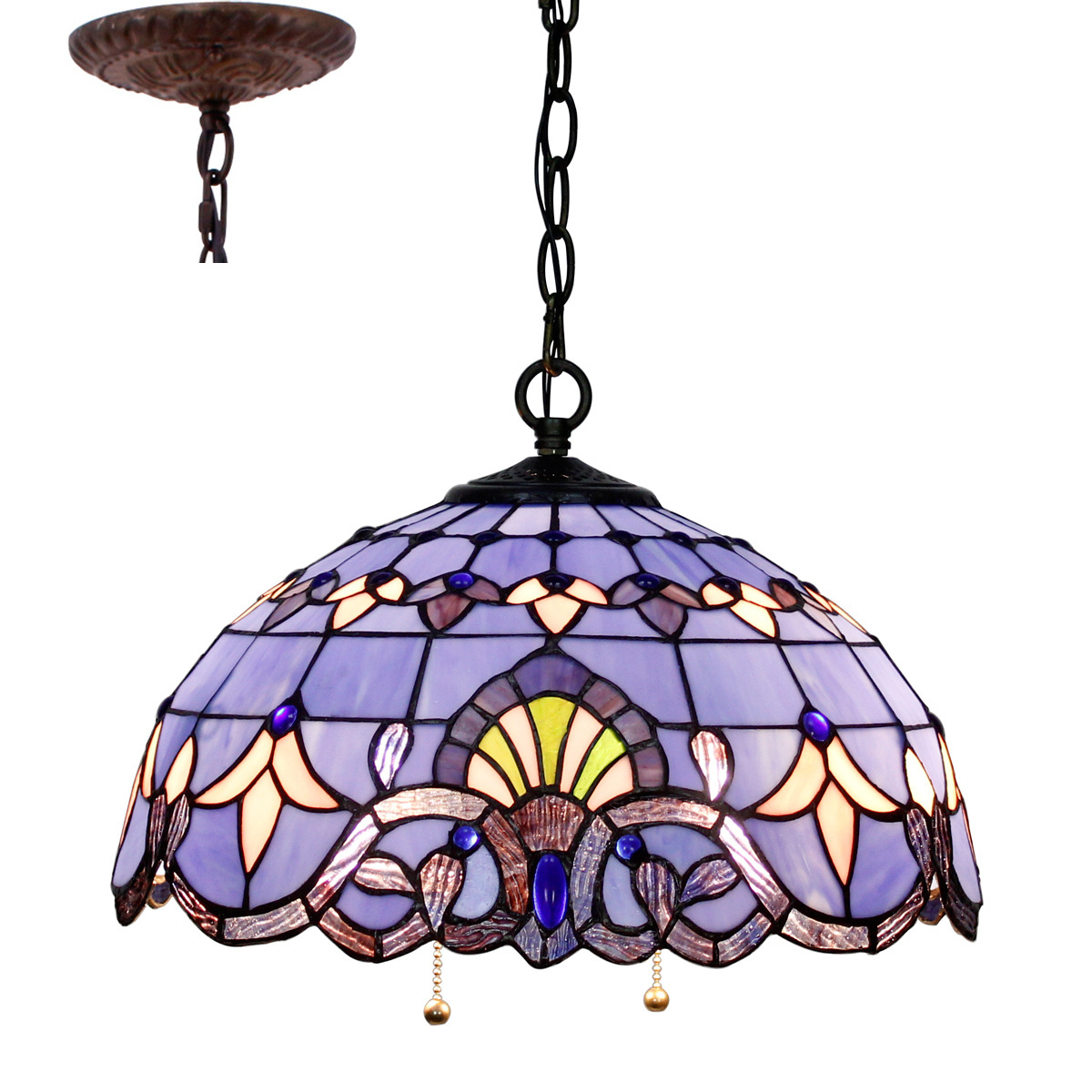 16X40 Inches Stained Glass Living room ceilings Fixture Hanging Blue Purple Baroque Style Pendant Light Factory Wholesale Lamp