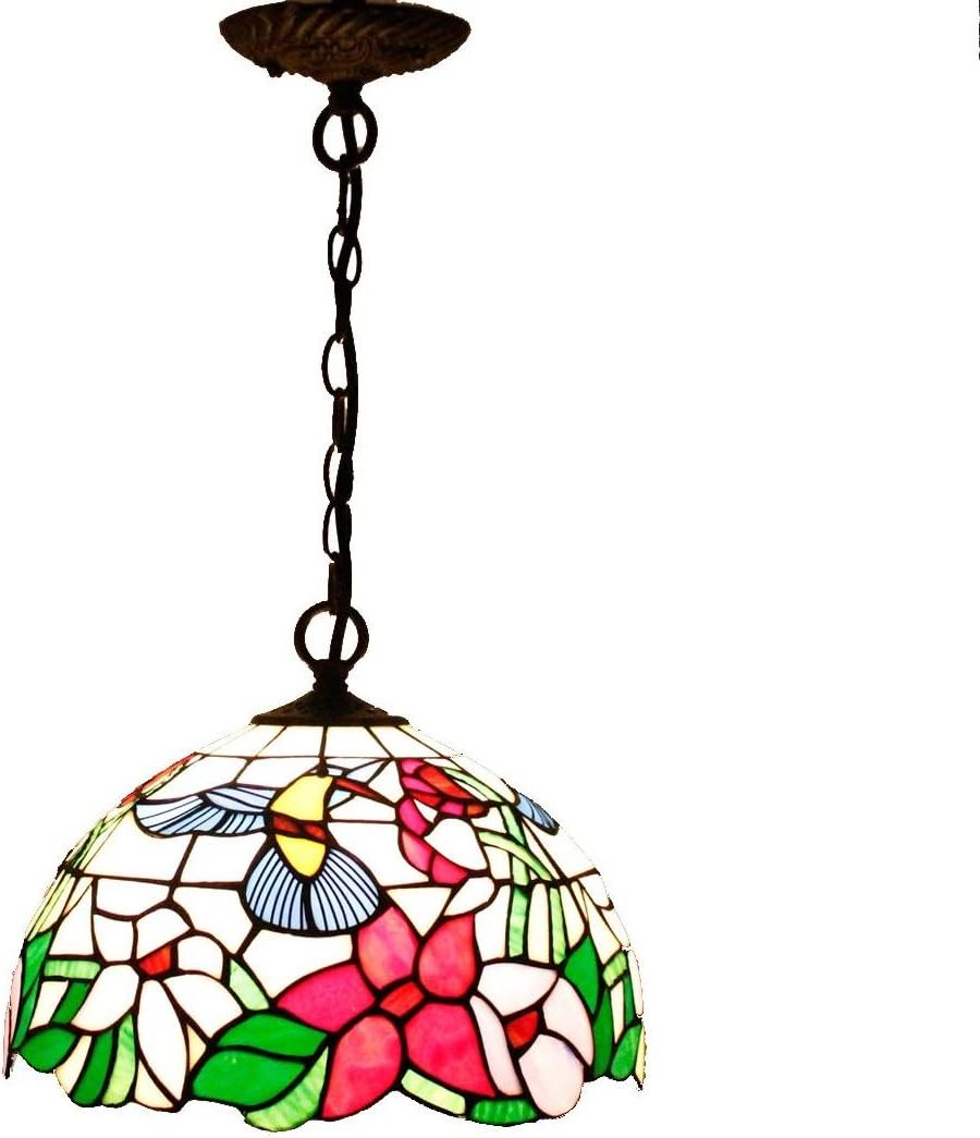 12X32 Inches Stained Glass Hummingbird Amber Style Hanging Lamps Tiffany Pendant Light Fixture Wholesale Factory Lamp