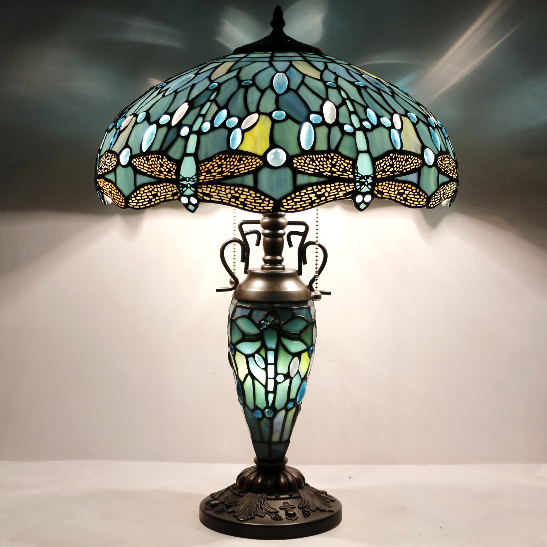 16X24 Inches Stained Glass Mother-Daughter Vase Sea Blue Dragonfly Unique Style Tiffany Table Lamp Factory Wholesale Light