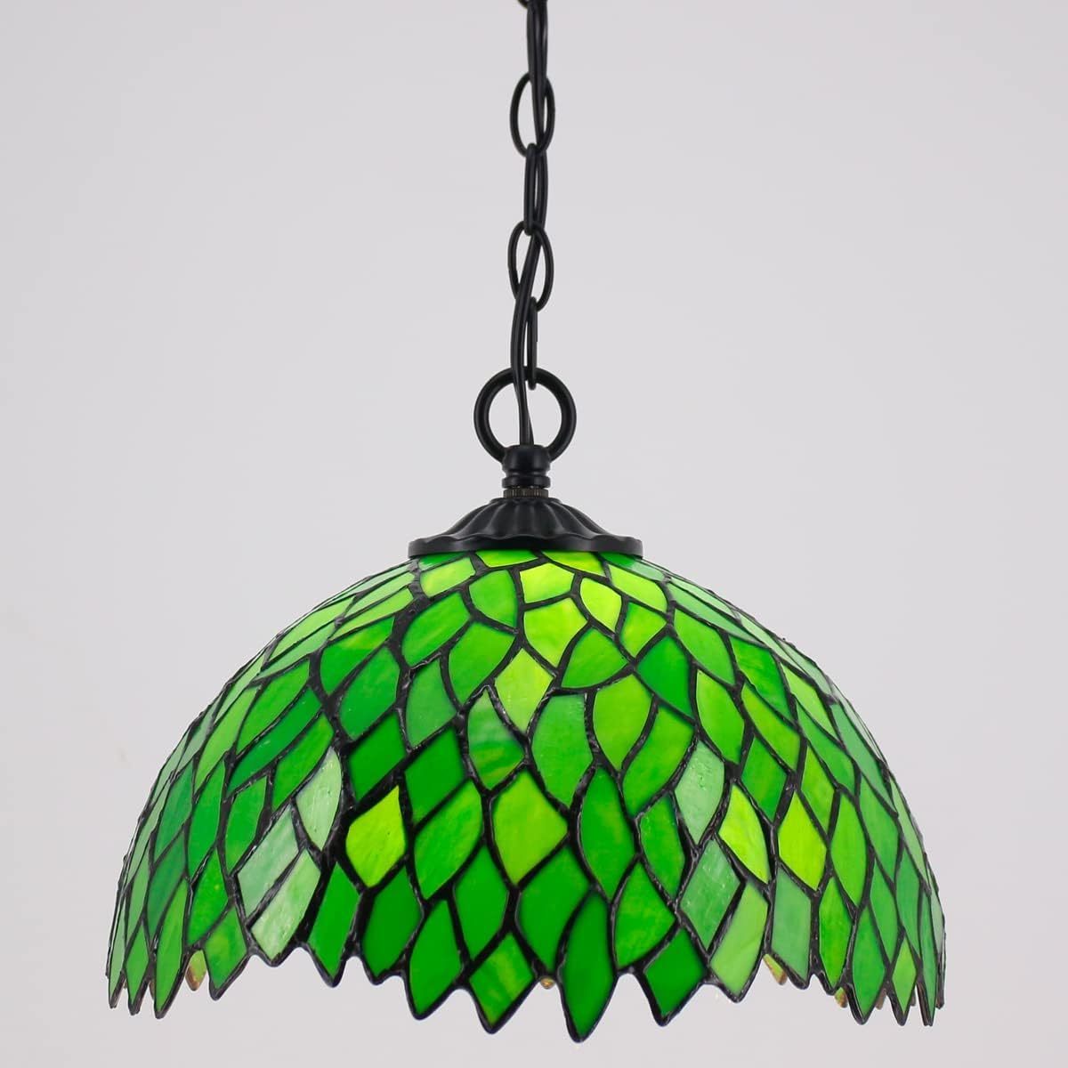 12X40 Inches Stained Glass Suspend Plug in Fixture Hanging Green Wisteria Style Tiffany Pendant Lamp Factory Wholesale Light