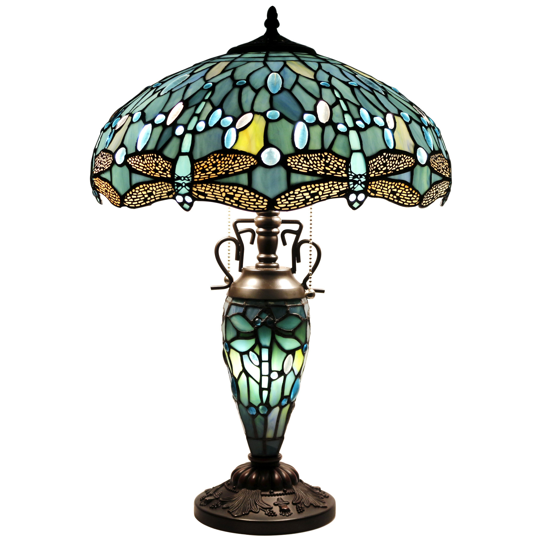 16X24 Inches Stained Glass Mother-Daughter Vase Sea Blue Dragonfly Unique Style Tiffany Table Lamp Factory Wholesale Light